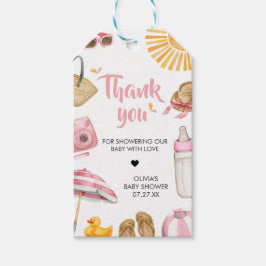 ピンクのスプラッシュ赤ちゃんシャワーメッセージカード ギフトタグ