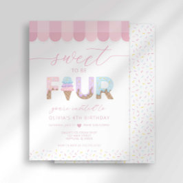ピンクのスプリンクルで"Sweet to be 4"アイスバースデー 招待状