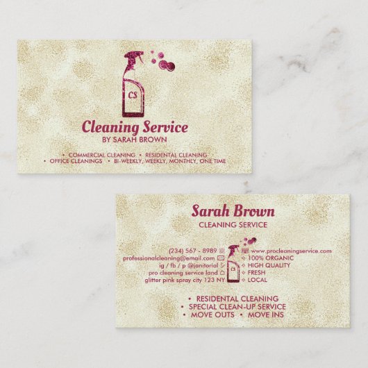 ピンクのスプレーボトル(泡状パーソナライズされた付) 名刺 (正面/裏面)