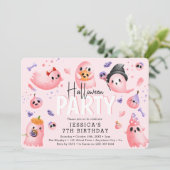 ピンクのスプーキーガールハロウィン 誕生日 招待状 (スタンド正面)
