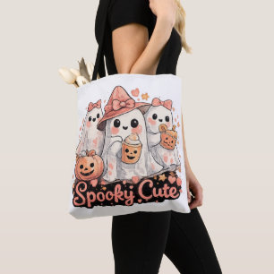 ピンクのスプーキーキュートハロウィンガーゴイルとパンプキン トートバッグ