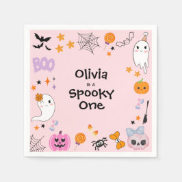 ピンクのスプーキー・ワン・キュート・ゴースト・ハロウィン1歳の誕生日 スタンダードカクテルナプキン