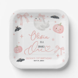 ピンクのスプーキー・ワン 1歳の誕生日 かわいいお化けのハロウィン ペーパープレート