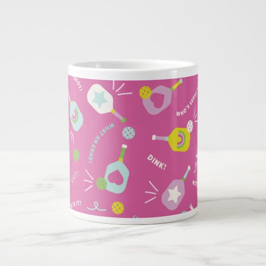 ピンクのスペシャルティマグカップのためのピックボール選手のギフト ジャンボコーヒーマグカップ (正面)