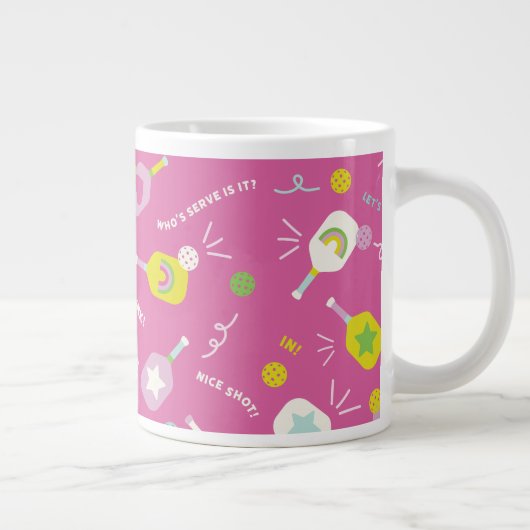 ピンクのスペシャルティマグカップのためのピックボール選手のギフト ジャンボコーヒーマグカップ (右)