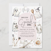 ピンクのスポーキー ワン 1歳誕生日パーティー招待状 招待状 (正面)