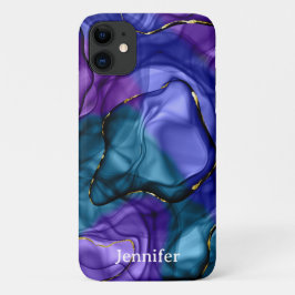ピンクのスミレ色の虹の水彩画 iPhone 11 ケース