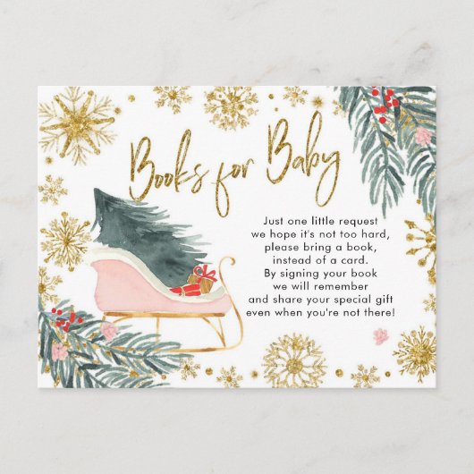ピンクのスリーああ何おもしろい冬の本のためのベビー インビテーションポストカード (正面)