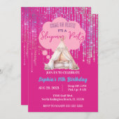 ピンクのスリープオーバー スリンバーパーティー 誕生日 ティーン トゥイーン 招待状 (正面/裏面)