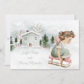 ピンクのスレッドに甘いヴィンテージクリスマスエンジェル シーズンカード (正面)