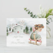 ピンクのスレッドに甘いヴィンテージクリスマスエンジェル シーズンカード (スタンド正面)