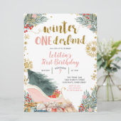 ピンクのスレード ウィンターランド 誕生日招待状 招待状 (スタンド正面)