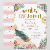 ピンクのスレード ウィンターランド 誕生日招待状 招待状 (正面/裏面)