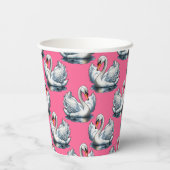 ピンクのスワン鳥の模様のデザイン 紙コップ (裏面)