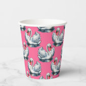 ピンクのスワン鳥の模様のデザイン 紙コップ (正面)