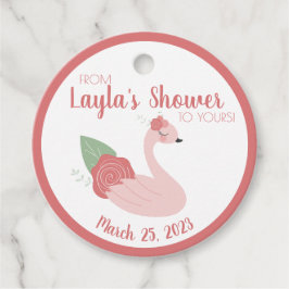 ピンクのスワン ギフトタグ シャワーからあなたのシャワーへ フェイバータグ