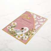 ピンクのスワン ベイビー フォイル インビテーション 箔招待状 (回転した状態)