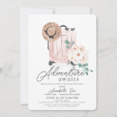 ピンクのスーツケースが卒業を待つ冒険 招待状 (正面)