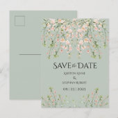 ピンクのセイジグリーンと野の花 エレガントなフラワーのウェディング 案内ポストカード (正面/裏面)