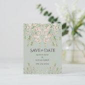 ピンクのセイジグリーンと野の花 エレガントなフラワーのウェディング 案内ポストカード (スタンド正面)