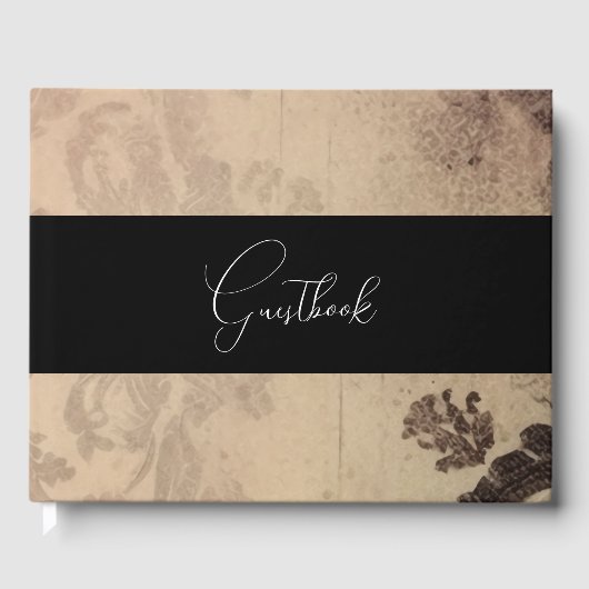 ピンクのセピアヴィンテージテクスチ結婚ャの ゲストブック (正面)