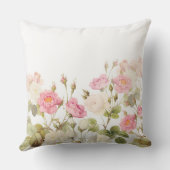 ピンクのセピア色のヴィンテージのバラ草原のイラストレーション クッション (裏面)