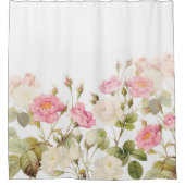 ピンクのセピア色のヴィンテージのバラ草原のイラストレーション シャワーカーテン (正面)