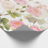 ピンクのセピア色のヴィンテージのバラ草原のイラストレーション ラッピングペーパー (角)