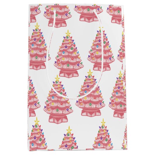 ピンクのセラミッククリスマスツリー抱き枕 ミディアムペーパーバッグ (正面)