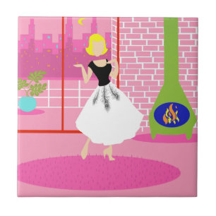 ピンクのセラミックタイルのレトロ タイル