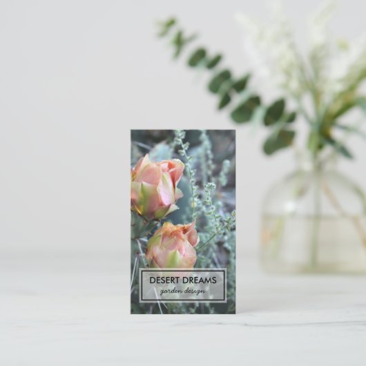 ピンクのセージのサボテン花の砂漠のガーデンフォトトラベル 名刺 (スタンド正面)