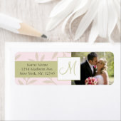 ピンクのセージのモノグラム結婚写真の住所 シール (インサイチュ)