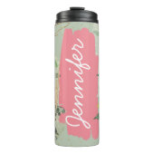 ピンクのセージ緑のフローラ追加の名前カスタムギフト タンブラー (正面)