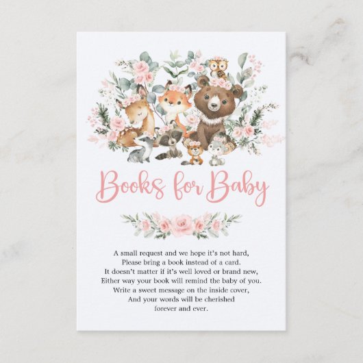 ピンクのセージ緑の森の動物の本ベビー エンクロージャーカード (正面)