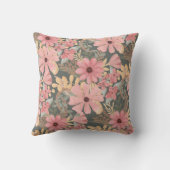 ピンクのセージ緑の花離れ水の色のパターン クッション (裏面)