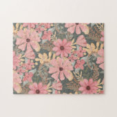 ピンクのセージ緑の花離れ水の色のパターン ジグソーパズル (横)