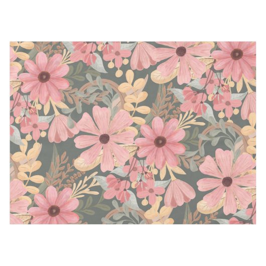 ピンクのセージ緑の花離れ水の色のパターン テーブルクロス (正面(横))