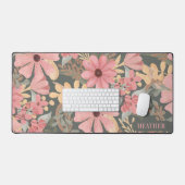 ピンクのセージ緑の花離れ水の色のパターン デスクマット (キーボード&マウス)