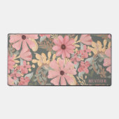 ピンクのセージ緑の花離れ水の色のパターン デスクマット (正面)