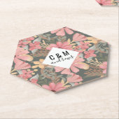 ピンクのセージ緑の花離れ水の色のパターン ペーパーコースター (アングル)