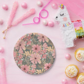 ピンクのセージ緑の花離れ水の色のパターン ペーパープレート (パーティー)