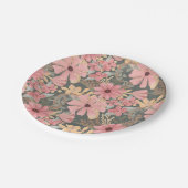 ピンクのセージ緑の花離れ水の色のパターン ペーパープレート (アングル)