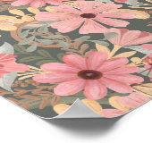 ピンクのセージ緑の花離れ水の色のパターン ポスター (角)