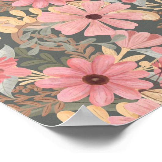 ピンクのセージ緑の花離れ水の色のパターン ポスター (角)