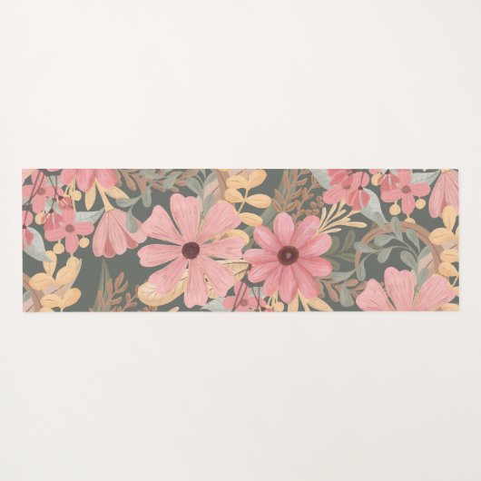 ピンクのセージ緑の花離れ水の色のパターン ヨガマット (裏面(横))