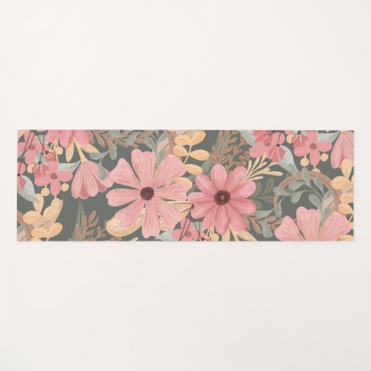 ピンクのセージ緑の花離れ水の色のパターン ヨガマット (正面(横))