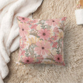 ピンクのセージ緑の葉フローラ水彩パターン クッション (ブランケット)