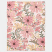 ピンクのセージ緑の葉フローラ水彩パターン フリースブランケット (正面)