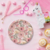 ピンクのセージ緑の葉フローラ水彩パターン ペーパープレート (パーティー)