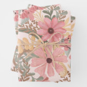 ピンクのセージ緑の葉フローラ水彩パターン ラッピングペーパーシート (インサイチュ)